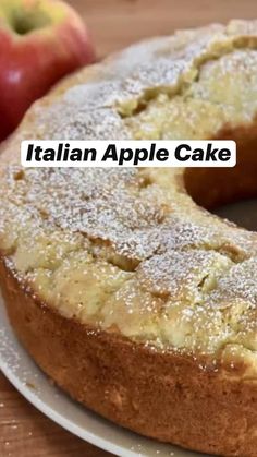 an italian apple cake with powdered sugar on top