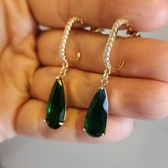 New 18k Gold Plated Pear Cut Emerald Diamond Dangle Drop Stud Earrings For Women All Photos Are From The Actual Item No Stock Photo Used. Measurements Shown In The Pictures. Color May Slightly Differ Due To Lighting. All Gemstones Are Simulated. Comes With A Jewelry Box. Please Check Out My Other Jewelry. Emerald Cut Emerald Earrings, Emerald Green Earrings, Stud Earrings For Women, Emerald Earrings, Green Earrings, Emerald Diamond, Pear Cut, Jewelry Ideas, Earrings For Women