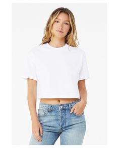 Ladies' Jersey Cropped T-Shirt - WHITE - L | Bella + Canvas Women's Jersey Cropped T-Shirt in White Size Large | Cotton B Wholesale T Shirts, Oversized Sleeves, Oversize Sleeves, Womens Jersey, Performance Wear, Streetwear Style, Cropped T Shirt, Sleeves (women), Jersey Tee