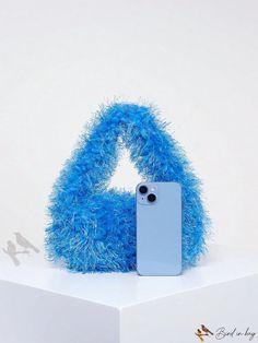 Bird in Bag - Blue Solid Fluffy Satchel Bag Trendy Blue Bags For Winter, Trendy Blue Shoulder Bag For Winter, Trendy Blue Winter Bags, Blue Rectangular Bags For Winter, Blue Rectangular Winter Bags, Trendy Blue Handheld Shoulder Bag, Trendy Blue Shopping Bag, Trendy Blue Shopping Bags, Blue Shoulder Bag With Mobile Phone Pocket For Party