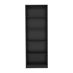 an empty black bookcase on a white background