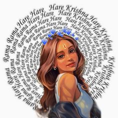 a digital painting of a woman's face with words in the background that spell out her name