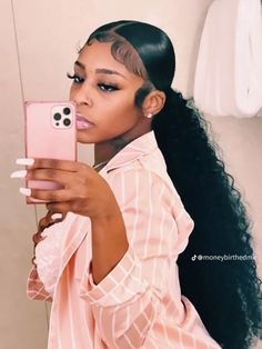 low middle part ponytail ,, @moneybirthedme Ponytail Hairstyles For Black Women, Cute Ponytail Hairstyles, Slick Ponytail, Black Ponytail, Weave Ponytail, Cute Ponytails