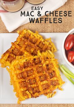 two waffles on a plate with tomatoes, celery and ketchup