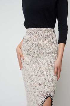 Midi skirt in cotton boucle open knit with whipstitch edge. Wear the Dimitra back to our Todd Top for a coordinated look. - Wide ribbed waistband- Front left side slit - Whipstitch edge along hem - Midi length Fabric Notes 100% Cotton Dry CleanMade in Peru Model is 5’10 wears size S FINAL SALE. Jumpsuit Jacket, Lifestyle Store, Skirt Socks, Open Knit, Signature Collection, Tee Dress, Sweater Blouse, Midi Length, Sustainable Fashion