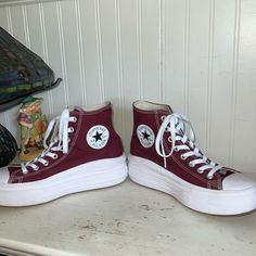 Tried On Once, Never Worn. Platform High Tops, Chuck Taylor Converse, Converse Platform, Converse Red, Women's Converse, Womens Converse, Converse Shoes, Chuck Taylor, Chuck Taylors