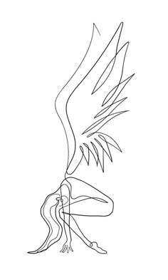 a line drawing of a bird with wings