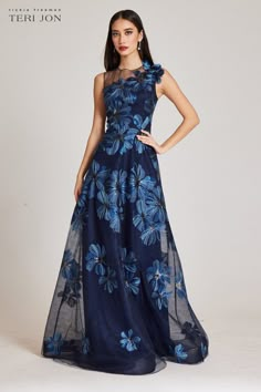 Color_Sapphire Multi Floral Applique Gown For Prom Season Evening, Floral Applique Gown For Evening Prom, Evening Gown With Floral Applique For Prom Season, Floor-length Ball Gown With Floral Applique For Party, Lace Evening Dress With Floral Applique For Gala, Gala Lace Evening Dress With Floral Applique, Gala Evening Dress With Floral Applique Lace, Organza Evening Dress With Floral Embroidery For Prom, Floral Applique Organza Evening Dress