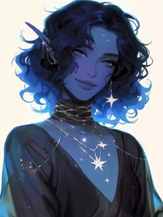 a drawing of a woman with stars on her neck