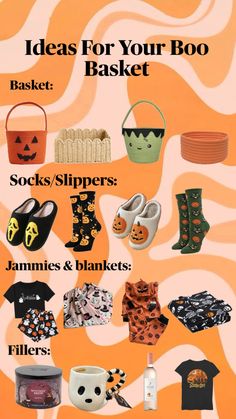 a poster with different items on it and the words, ideas for your boo basket