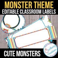 the monster themed classroom labels are on display