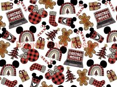 mickey mouse christmas movies pattern on white background