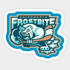 a sticker with an image of a bear holding a baseball bat in its mouth