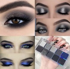 Simple Eyeshadow Looks, Blue Eyeshadow Palette, Smokey Eyeshadow Palette, Blue Eye Shadow, Blue Eyeshadow Looks, Shimmer Eyeshadow Palette, Shimmer Eye Makeup, Creamy Eyeshadow