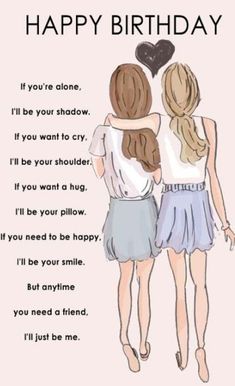 two girls standing next to each other with the words happy birthday