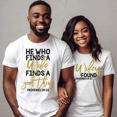 He Who Finds Couple Matching Shirt, Matching Couples Shirt, Valentines, Valentine Matching Shirt, Valentines Shirt, Husband and Wife Shirt - Etsy Husband And Wife T Shirts, Wife To Be Shirts, Color Coordinated Outfits For Couples, Couple Outfits Matching Classy, He Who Finds A Wife, Husband And Wife Shirts, Couples Matching Outfits Swag, Anniversary Shirt, Husband Shirts