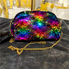 Sequin Colorful Purse/Crossbody New Never Worn With Tag Summer Bags With Chain Strap In Multicolor, Summer Multicolor Bags With Chain Strap, Multicolor Sequined Bags For Summer, Multicolor Sequined Bag For Summer, Multicolor Sequined Summer Bag, Summer Multicolor Sequined Bag, Trendy Multicolor Party Bag, Colorful Party Bags For Summer, Multicolor Summer Party Bag