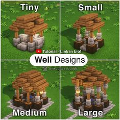 four different views of a small structure in the middle of some grass with text that reads tiny