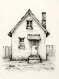 a drawing of a small white house