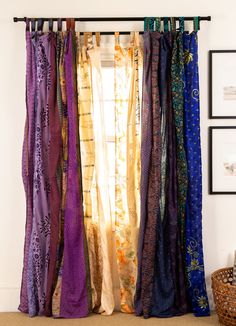 Pick your colorway and let the universe decide which curtain is right for you ??  Handmade by artisans in India, these repurposed silk curtains have lived countless lives as textiles in the form of silk sari skirts worn by Indian women before being upcycled into colorful curtains.  Featuring exotic patterns, floral blooms, and colorways ranging from bright to subdued, these recycled curtains are different by design. Each Grateful Dead inspired colorway is a predominant color palette and the poss Whimsigoth Curtains, Recycled Curtains, Fabric Strip Curtains, Ceiling Decor Ideas, Eclectic Curtains, Wrap Skirt Outfit, Aphrodite Dress, Shakedown Street, Sliding Glass Door Curtains