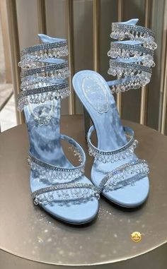 Rene Caovilla Heels Blue, Renee Caovilla Heels Outfit, Luxury Heels Aesthetic, Blue Heels Aesthetic, Renee Caovilla Heels, Renee Caovilla, Expensive Heels, Mode Zara