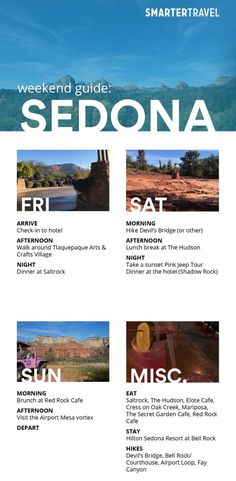 the travel guide for sedona is shown in this screenshoter's image