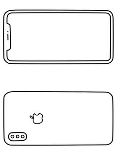 an apple logo is shown on the back and side of a cell phone, which appears to be black and white