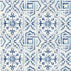 Sample Sonoma Navy Spanish Tile Wallpaper Spanish Tile Wallpaper, Blue Spanish Tile, Wallpaper Fridge, Blue And White Tile, Brewster Wallpaper, Faux Tiles, Look Wallpaper, Spanish Style Homes, W Wallpaper