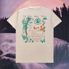 Designed in Portland, OR Vintage style t shirt inspired by the Pacific Crest Trail's beauty and rich history. The hand-illustrated artwork features recreations of historical maps, vintage photographs from the trail's earliest hikers, and nods to those who spent much of their lives making the PCT a reality. Printed on Ivory (off-white) Comfort Colors 1717 which has a great vintage boxy fit and a heavy but soft fabric (like they used to make em!) Wash inside-out and hang dry / dry on low heat for best results Trail Map Design, Summer Hiking T-shirt With Screen Print, Pct Shirt, Photography Shirts Design, Climbing Shirt, Photography Shirts, Hiking Nature, Thru Hiking, White Comforter