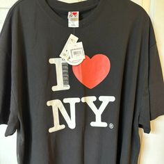 Never Worn, Tags On, Black T--Shirt, I Love Ny I Love Ny T Shirt, I Heart New York Shirt, I Heart New York Tshirt, I Love New York Shirt, I Heart Ny, Black Cotton T-shirt For Valentine's Day, I Love Ny, I ❤ Ny, Black Tshirt