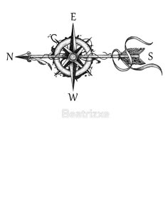 a black and white drawing of a compass on a white background with the letter w