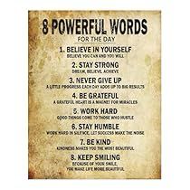 a poster with the words 8 powerful words for the day written in black on parchment paper