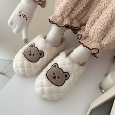 Women's Cute Bear Slippers Soft Plush Flat Shoes with Non-Slip Bottom for Winter Home Wear - White 1,40-41 Winter Non-slip Indoor Slippers, Non-slip Indoor Slippers For Winter, Comfortable Plush Lined Slippers For Loungewear, Comfy Indoor Winter Slippers, Cozy Beige Slip-on Slippers, Warm Comfy Slippers With Round Toe, Warm Indoor Slippers With Round Toe, Comfortable Warm Indoor Slippers, Cozy Indoor Slippers With Round Toe