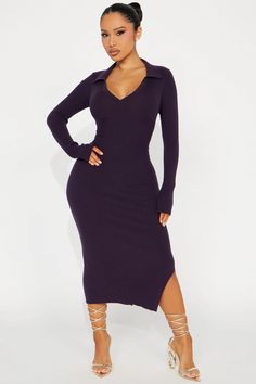 Corporate Comfort Sweater Midi Dress - Purple | Fashion Nova Aka Christmas, Sweater Midi Dress, Taupe Sweater, Purple Midi Dress, Dress Long Sleeves, Nice Clothes, Fitness Models Female, Sweater Dress Midi, Church Outfits