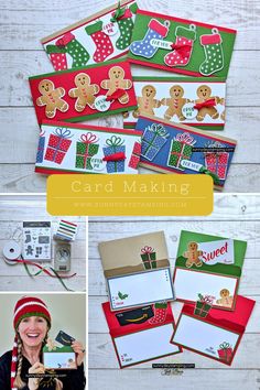 a collage of christmas cards and envelopes with the words card making on them