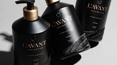 three bottles of lavani collection on a white surface