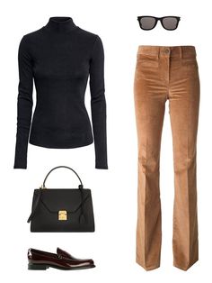 The Corduroy Trend of the Seventies Returns | Vogue Black Turtleneck Outfit, Moda Over 50, Turtleneck Outfit, 17 Black, The Seventies, Brown Pants, Black Turtleneck