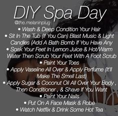 For more tips follow @melaninplug Queen Tips, Pamper Days, Diy Spa Day, Spa Night, Baddie Tips, Spa Day At Home, Girl Tips, Home Spa