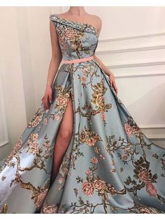 Women Sexy Elegant Floral Dress Single Shoulder Printed Long Evening Dress - Soarswe.com Side Split Prom Dress, فستان زهري, Queen Gown, Split Prom Dresses, Floral Prom Dresses, Prom Dresses 2020, Long Evening Dress