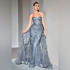 Size 4 Never Worn Outside Of Purchase Questions? Leave A Comment Below! Gray Floor-length Gala Dress, Grey Blue Prom Dress, Gown With Overskirt, Cinderella Blue, Fitted Gown, Dresses Off The Shoulder, Cinderella Dress, Fitted Gowns, Spring Formal