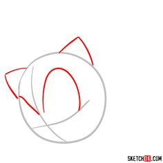 how to draw a cat's head in the shape of a circle with red lines