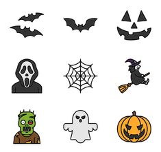 a collection of halloween stickers on a white background