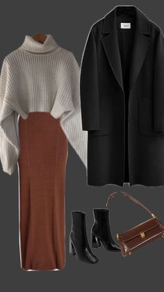 two pieces of clothing including a sweater, skirt and boots