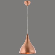 a copper colored pendant light hanging from a ceiling