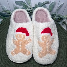 Introducing the cutest way to keep your feet warm this holiday season! These slippers promise to be a cherished addition to anyone's holiday season, making them the perfect gift to share the joy and warmth of Christmas. * They do run small, so I would suggest sizing up! * Crafted with the softest, plush materials, these slippers guarantee warmth and comfort. * The non-slip soles ensure safety and stability, making them perfect for lounging by the fireplace or bustling around during holiday prepa Winter White Non-slip Slippers, White Soft Sole Slippers For Winter, Non-slip White Slippers For Winter, White Non-slip Slippers For Winter, White Flat Winter Slippers, White Flat Slippers For Winter, Cozy Winter Slippers With Soft Sole, Cozy Non-slip Slippers With Round Toe, Non-slip Cozy Slippers With Round Toe