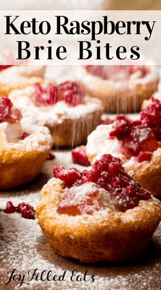 keto raspberry brie bites with powdered sugar on top and in the background