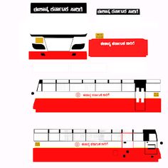 three different types of buses are shown in red, white and black colors on the same bus