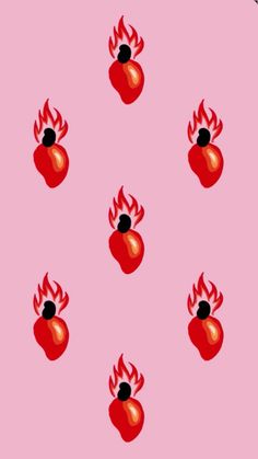 hearts with flames on a pink background