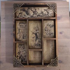 an old wooden box with some drawings on it