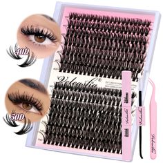 PRICES MAY VARY. You Will Get: 280PCS individual lashes in one tray. Exquisite tools, including a bond and seal and one tweezer. A large number of eyelash clusters is more cost-effective. Multiple combinations bring different experiences, and they're easy to apply. You can use the bond and seal in the kit at home to achieve the salon effect. High Quality Individual Lashes: Veleasha individual lashes use the latest high-quality fiber materials, 100% handmade, cruelty-free, softer, more comfortabl Kiss Lash Extensions Kit, Lash Extensions Kit, B&q Lash Clusters, Eyelash Clusters, Lash Extension Kit, Lash Clusters, Eyelash Extension Supplies, Pretty Lashes, Wispy Lashes